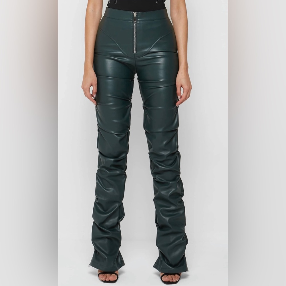 Vegan Leather Stacked Pants. Maniere De Voir.
